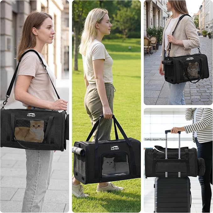 Soft-Sided Cat Carrier with Foldable Litter Box for Air Travel, Black | A compact soft-sided carrier with a foldable litter box and organized storage for flights, car trips and hotel stays. - Image 9