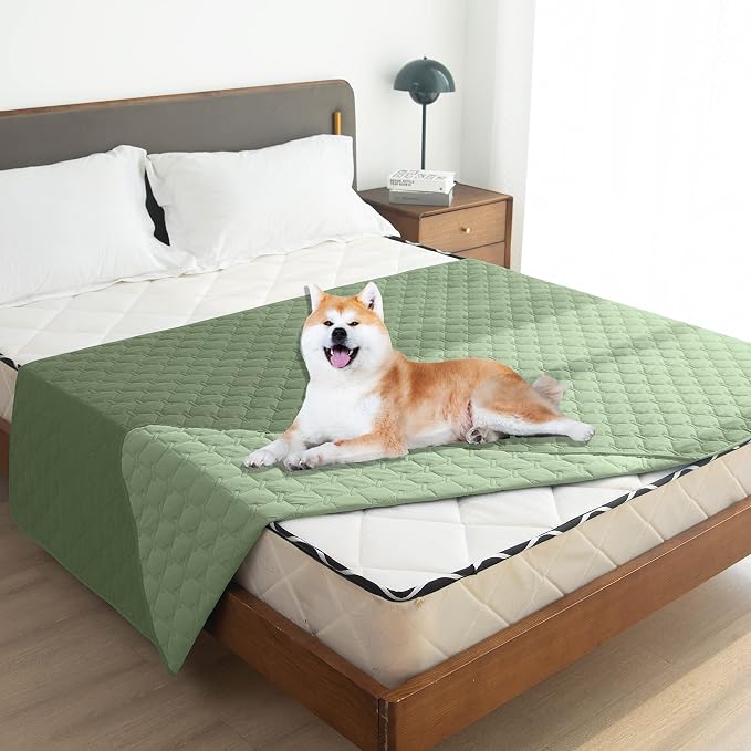 gogobunny Waterproof Dog Blankets for Large Dogs, Pet Bed Cover Breathable | Washable Pee Pads, Quilted Throw Blanket, Furniture Protector for Couch Sofa Bed Car, 82x82 Inch Dark/Light Green - Image 2