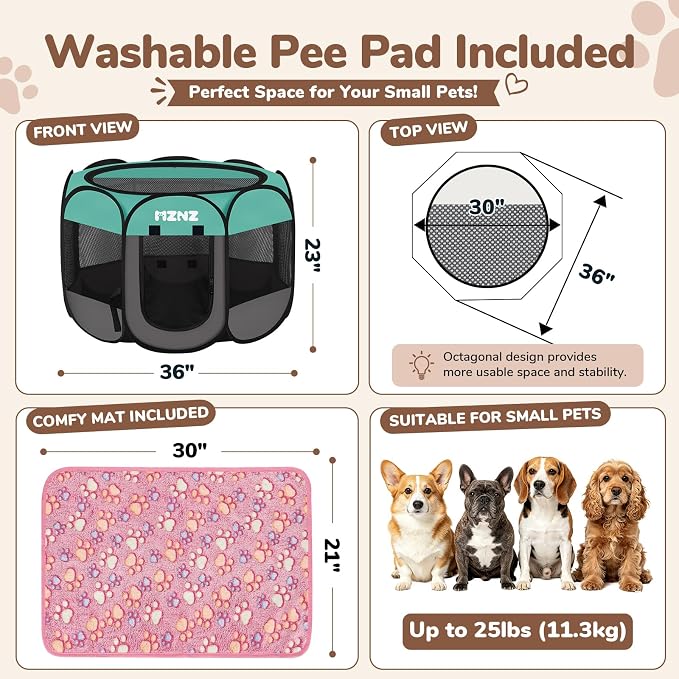 Dog Cat Small Animal Puppy Playpen Crate with 2 Blankets, Medium, Blue | Portable Pop Up Pet Cage Enclosure Tent Kennel Indoor Outdoor with Carrying Case, No Assembly, Camping Use - Image 2