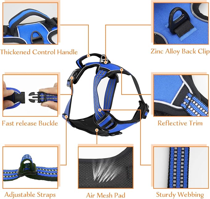 No Pull Dog Harness for Medium Large Dogs Adjustable Reflective Pet Vest Harness for Small Dogs Front Clip Harness Easy Control Handle Best for Outdoor Training and Walking Blue S - Image 2