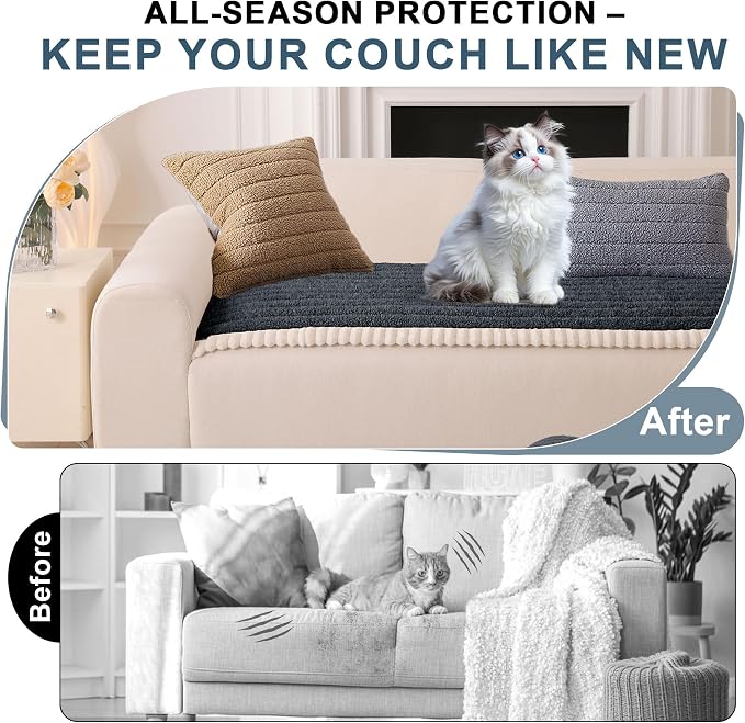 OTOB Couch Cover for Dogs Washable, Non Slip Plush Fuzzy Sofa Covers for 3 Cushion Couch All Seasons, Kids Pet Friendly Soft Cozy Furniture Protector Sofa Slipcovers (Dark Gray, 27.6" x 82.7") - Image 2