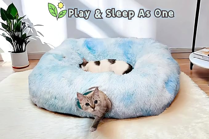 XxingSheep Extra Large Cat Tunnel Bed Plush Cat Cave for Indoor Cats | Soft plush fabric creates a warm and comfortable resting space - Image 2