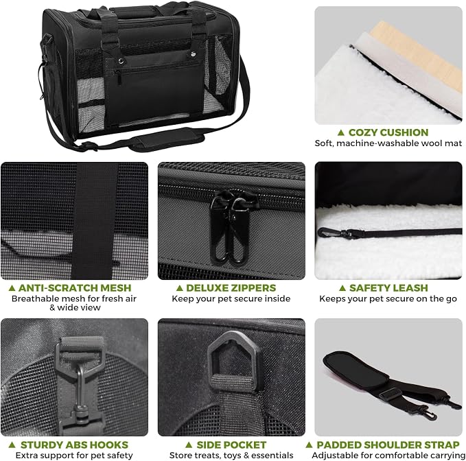 Soft-Sided Cat Carrier 18x11x11 in Expandable Travel Pet Bag 15LBS | For Cats and Small Dogs with Anti-Scratch Mesh Washable Mat Collapsible Escape-Proof Airline Approved with Shoulder Strap - Image 4
