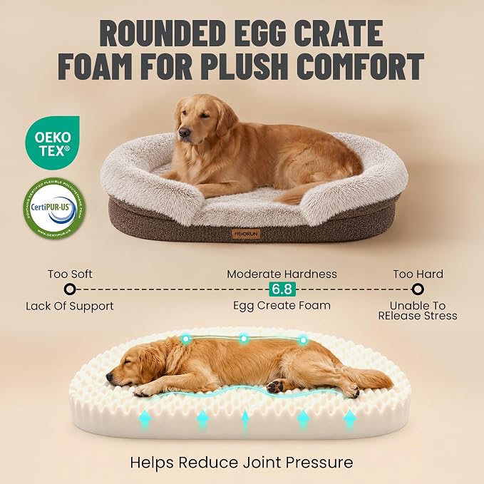 Miorun Fluffy Orthopedic Dog Beds Large Sized Dog, 43" Bolster Sofa Bed | Soft plush faux fur,lowered entry,washable cover,waterproof liner,claming dog couch for x-large dogs,supportive bolster - Image 4
