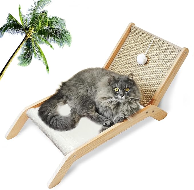 PETKARAY Beach Chair Cat Hammock, Elevated Cat Beds for Indoor Cats, Original Cozy Lounger with Sisal Scratcher and Toy Ball by PETKARAY