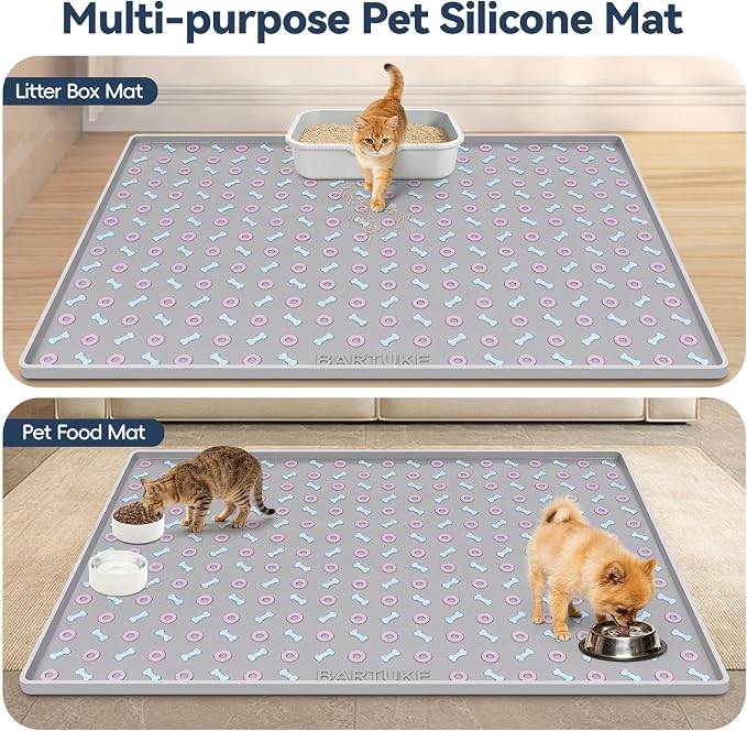 Silicone Cat Litter Mat 40" x 28" Cat Mat for Litter Box, Light Grey | Extra Large Litter Box Mat, Waterproof Cat Litter Trapping Mat, Non-slip, Leakproof Kitty Litter Mat with Bone Pattern - Image 6