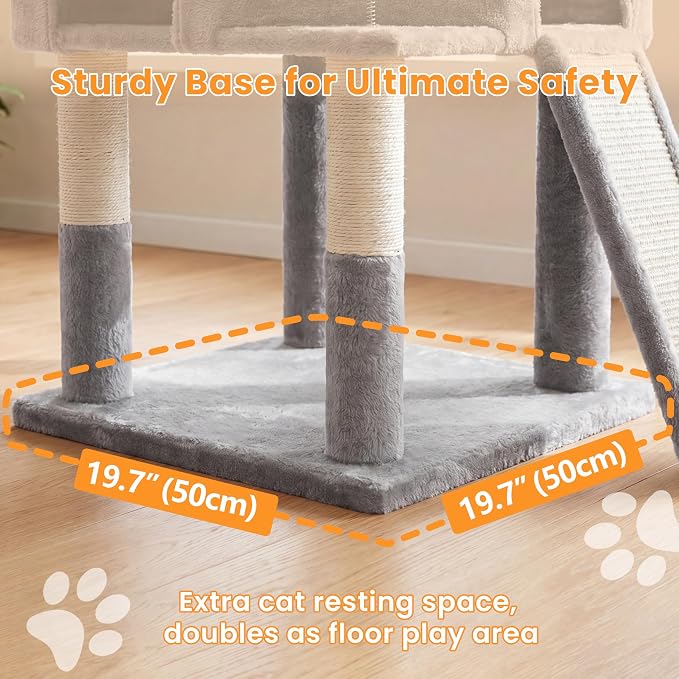 Cat Tree, 61 Inch Tall Cat Tower, Diamond-Shaped Cat Cave VCT001W | Cat Condo with Wide Top Perch & Basket, Sturdy Scratching Post, Interactive Toy for Large Indoor Cats, Light Gray - Image 4