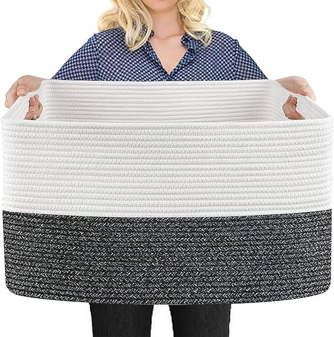 MEGASKET Extra Large Toy Box, 22" x 17" x 12" Rectangle Blanket Basket Living Room, Woven Cotton Rope Baskets for Storage, Soft Toy Storage Organizer Bin Chest, Kids Toy Box fo Living Room by MEGASKET