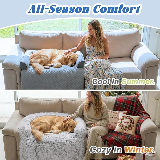 GGIB Cooling Dog Bed Mat with Bolster Pillow Washable Dog Couch Cover Breathable Summer Pet Couch Bed Protector Indoor(Medium, Cooling Grey) - Image 8