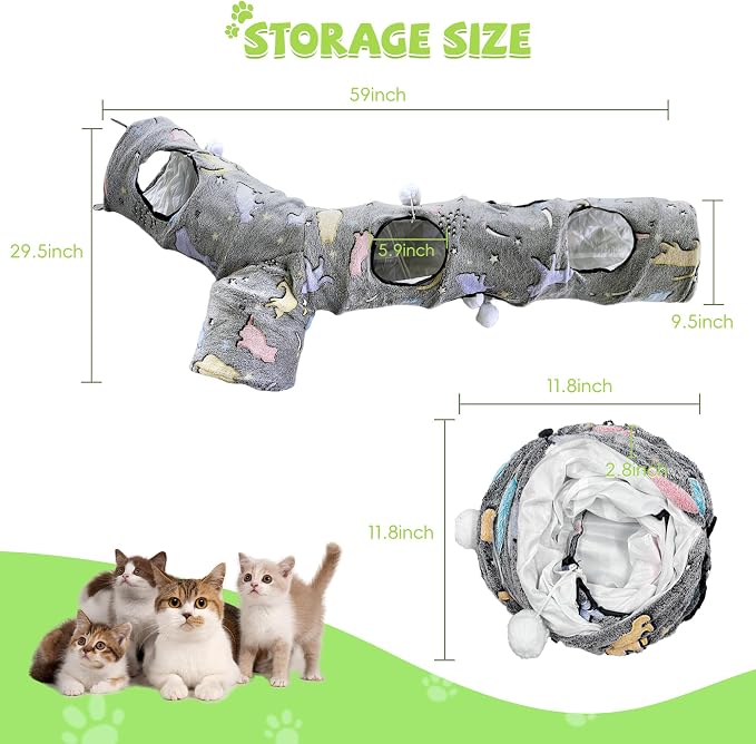 Cat Tunnels for Indoor Cats, Self-Luminous Cat Tunnel with Plush Ball, 3 Way Kitten Tunnel Collapsible, Cat Play Tunnel with Interactive Peephole for Large Cat, Puppy, Kitten - Image 3
