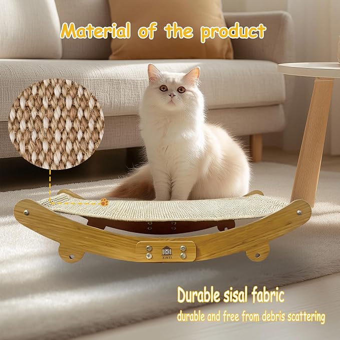 Sisal Cat Scratching Pad, 2 pcs Nartural Sisal Mats, Scratcher Lounge Rocking Beds and Fixed Beds 2-in-1 Cat Hammock - Image 2