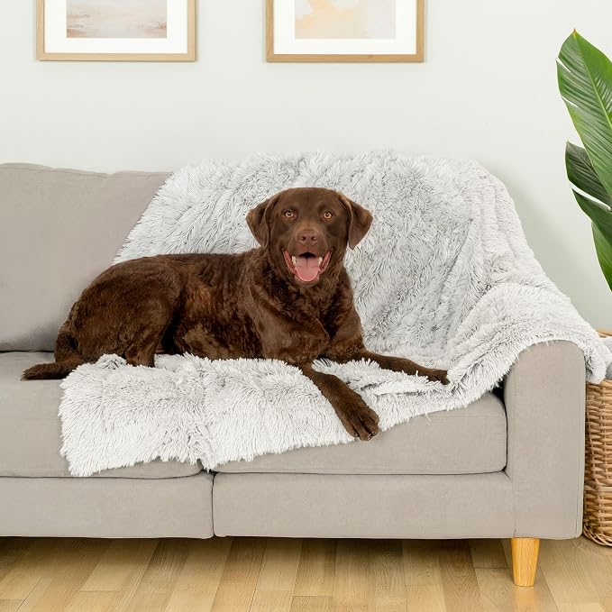 Furhaven Waterproof Throw Blanket for Dogs & Indoor Cats, Washable - Shaggy Plush Calming Long Faux Fur & Velvet Dog Blanket - Mist Gray, Large - Image 10