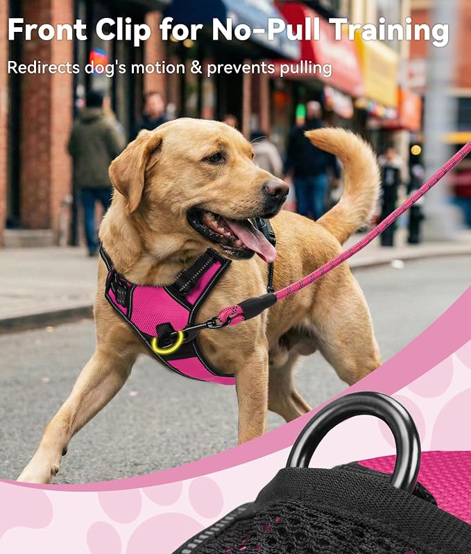 Joytale No Pull Dog Harness Medium Sized Dog, Front Clip, Hot Pink | Grab Handle for Instant Control, Padded & Adjustable Vest, Sturdy Metal D-Rings, for Safe Training & Daily Walking - Image 2
