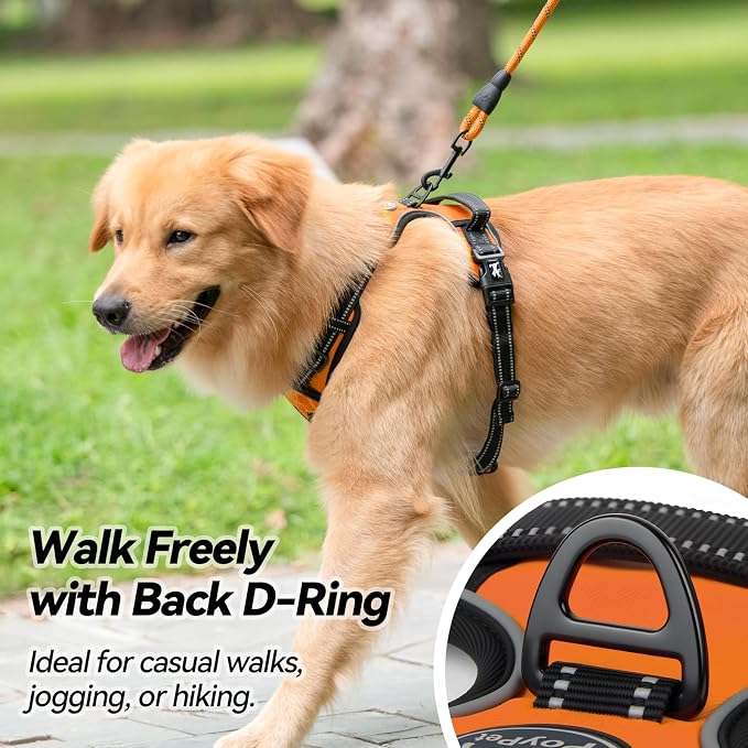 PoyPet No Pull Dog Harness Small with Front Clip & Neck Release Buckle | No Choke, Adjustable Vest, Reflective, Back Clip, Lockable, Soft Padded, Easy Control Handle for Walking Training, S, Orange - Image 4
