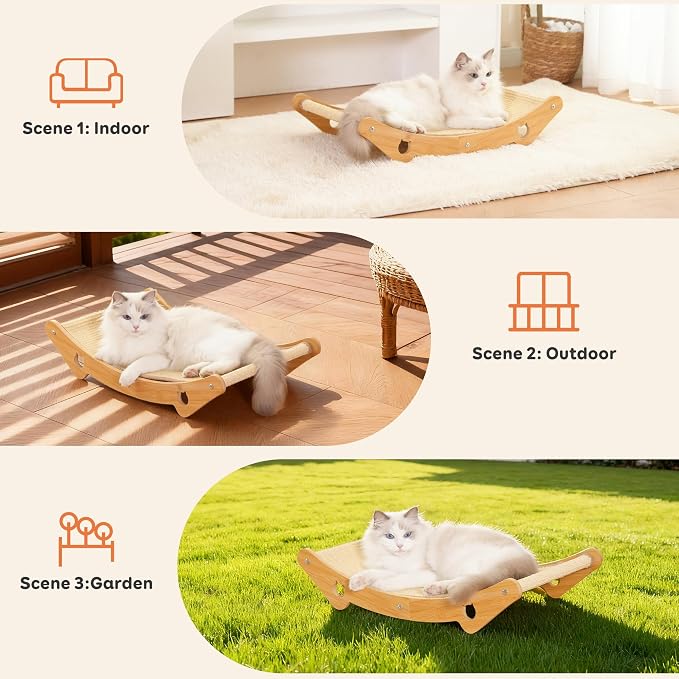 Sisal Cat Scratcher Bed, Natural Wood Hammock, Extra Large Scratching Pad | Extra Large, Sisal Mat Hammock, Kittens & Adults, Indoor - Image 6