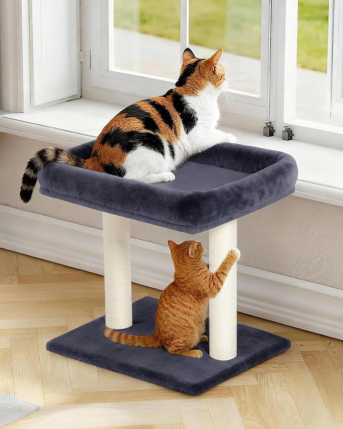 19" Small Cat Tree with Scratching Post for Indoor Cats with Perch | Dark Gray, Removable 19"×15.8" Perch Bed, Dual Natural Sisal Scratcher,Small Cat Tower,Space-Saving - Image 4