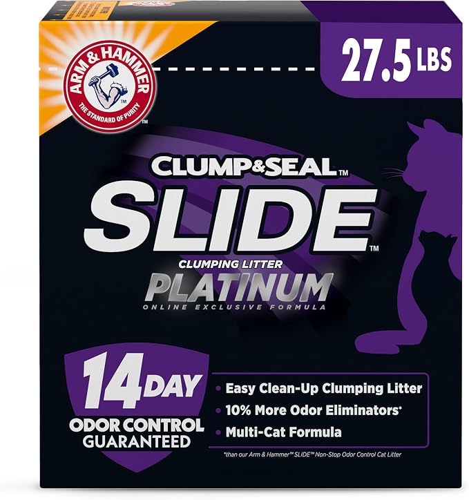 ARM & HAMMER Slide Platinum Easy Clean-Up Clumping Cat Litter, 27.5 Lbs | 24/7 Odor Control, Triple-Action Freshness, Non-Stick, Low Tracking, Multi-Cat Formula, Scented by ARMHAMMER
