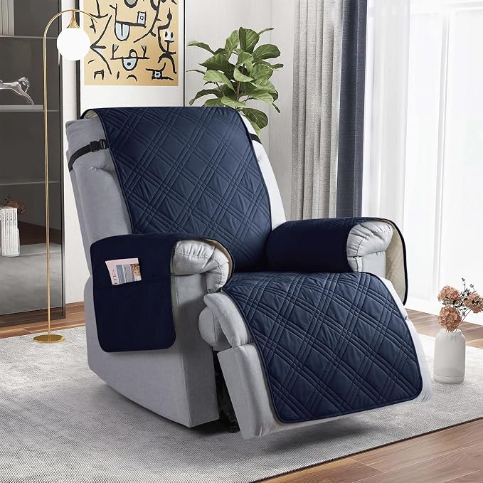 TAOCOCO Waterproof Recliner Chair Covers 30 Inch Wide, Oversized Recliner Covers for Recliner Chair with Pocket, Recliner Slipcovers with Straps Furniture Protector for Kids Pets (30'', Dark Blue) - Image 8