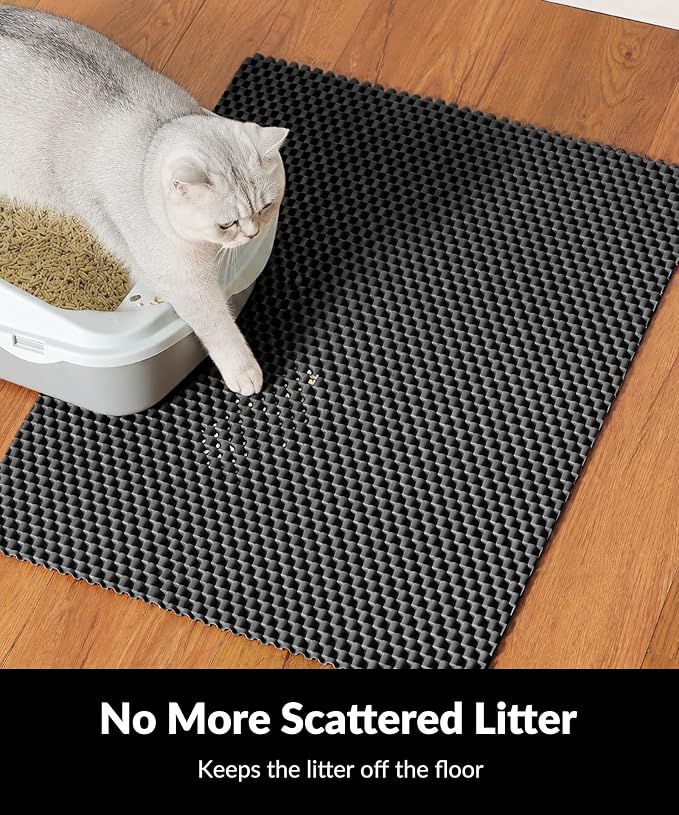 Cooyes Cat Litter Mat - Cut to Fit Any Place, 23"x17" Litter Trapping Mat for Litter Box, Easy to Clean, Waterproof & Non-Slip Kitty Pad, Scatter Control to Protect the Floor (Black) - Image 2