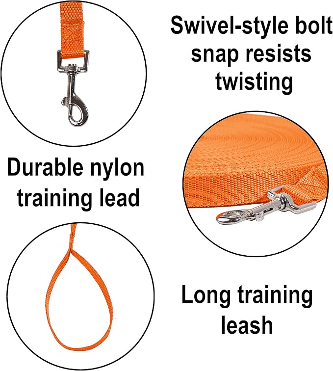 Hi Kiss Dog/Puppy Obedience Recall Training Agility Lead - 15ft 20ft 30ft 50ft 100ft Leash - Great for Play, Camping, or Backyard - Orange - Image 3