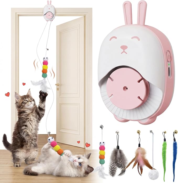 Interactive Cat Toys for Indoor Cats, USB Rechargeable Electric Teaser with Clip, Automatic Cat Toys to Self Play Enrichment Toy for Bored Kittens & Adult Cats (Pink) by Unknown