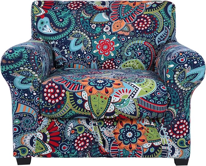 hyha Stretch Couch Covers, Chair/Sofa Covers, Armchair Slipcover for Dogs | Floral Pattern, Printed, 2 Pieces, Separate Couch Cushion Slipcover, Soft Chair Cover with Elastic Bottom for Pets (Armchair) by hyha