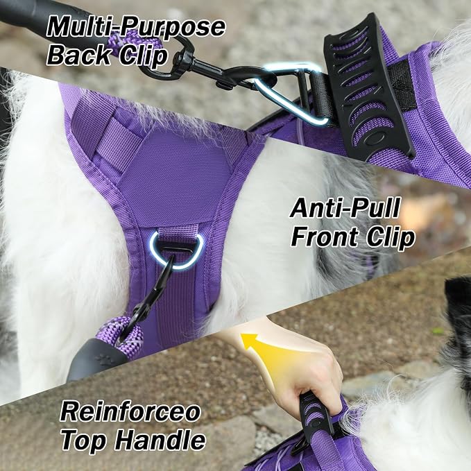 No Pull Tactical Dog Harness for Large Dogs, Service Dog Vest, L, Purple | Tactical Dog Vest Harness and Leash Set, Adjustable Military Service Dog Harness with Handle for Medium Large Dogs - Image 4