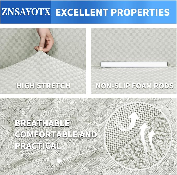 ZNSAYOTX 1 Piece Jacquard Couch Covers for 2 Cushion Couch High Stretch Loveseat Slipcover for Pets Dogs Anti Slip Love Seat Sofa Slipcover Furniture Protector (Medium, Ivory) - Image 4
