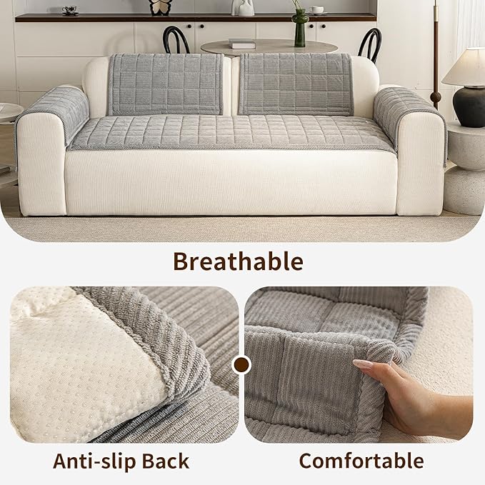 Couch Covers for Dogs, Non Slip Washable Pet Couch Covers for Sofa | 27.6”x70.9” Light Grey Soft Velvet Sofa Covers for 2-3 Cushion Couch, Couch Protect Against Pet Hair, Scratches & Stains - Image 4