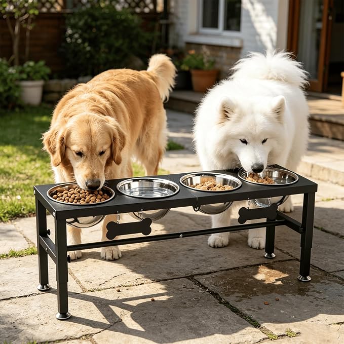 SHAINFUN Adjustable Height Dog Bowl Stand with 4 Bowls for Multi-Dog Homes– Elevated Dog Bowls for Large Breeds with Anti-Slip Mat, Raised Feeding Station with Stainless Steel Bowls - Image 7