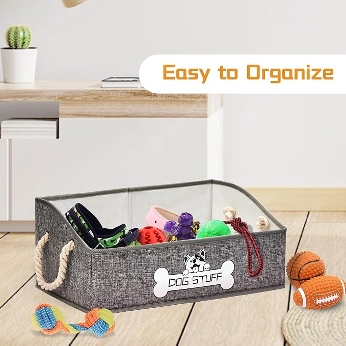 Dog Toy Basket, Storage Bin, Collapsible Box for Pet Accessories | Fabric Container With Handle, Trapezoid Holder for Small Medium dogs, Organizer for Living Room, Gray - Image 7