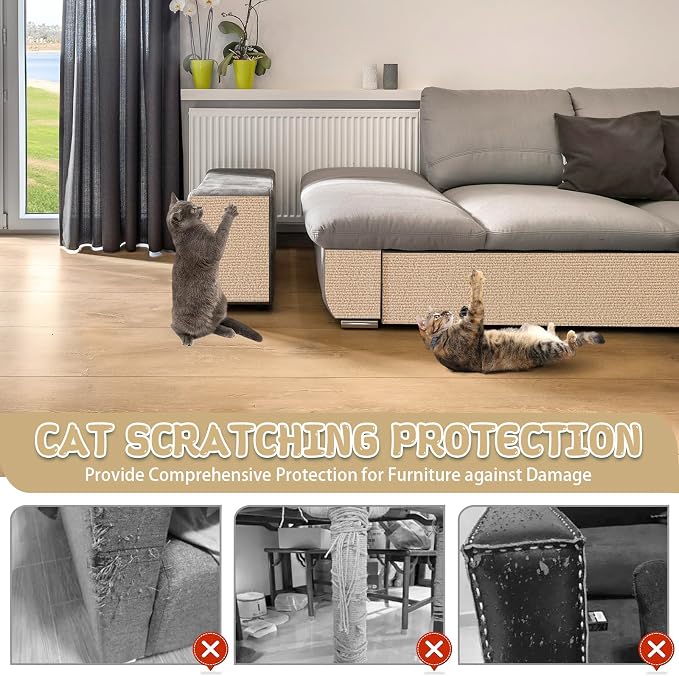 LSGCQ Cat Scratch Mat Self Adhesive Cat Scratch Furniture Protector | Self Adhesive Cat Scratching Mat Replacement for Cat Tree Post Couch Wall Furniture Protector (39.3" x 15.8", Beige) - Image 5