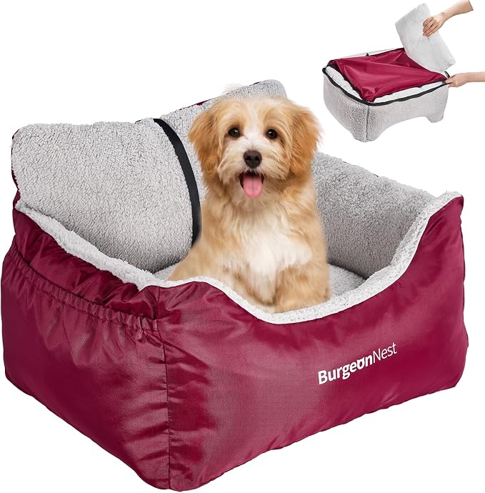 BurgeonNest Dog Car Seat for Small Dogs & Cats Under 25 lbs, Red by Lifelongfriendsbelovedfamily