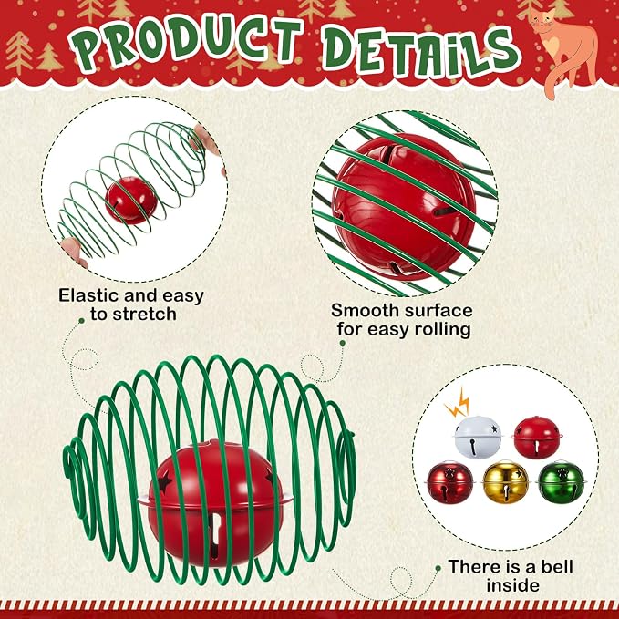 Jecery 5 Pcs Cat Toys Spring,Bell,Christmas Colors | Interactive Metal Cat Toy, Stretchable Rolling Ball, for Indoor Cats, Colorful Playful Coils, Kitten Pet Supplies - Image 3