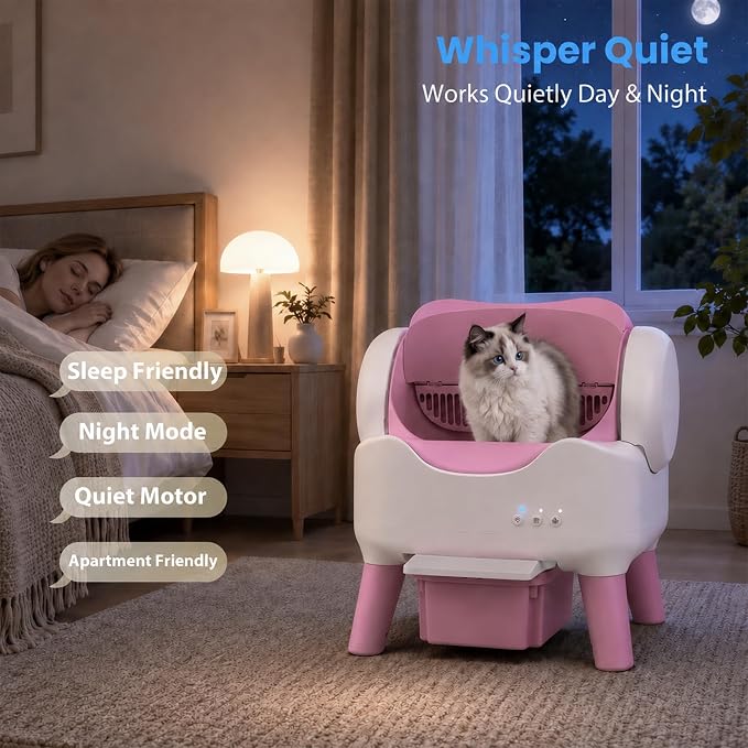 RPZ Automatic Cat Litter Box with APP Control, Open-top Design, 360° Safety Sensors, Self Cleaning Cat Litter Box for Multiple Cats, Litter Mat & 2 Rolls Refill Bags Included - Image 5