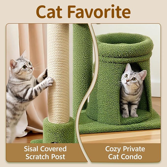 41" Cat Tree Tower Condo Scratch Post Stand for Indoor Small Cats | Palm Tree Compact Space Saving Scratch Post Stand with Cozy Bed, Great for Kitten Climbing, Scratching Playing & Resting - Image 5
