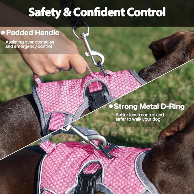 Escape Proof Dog Harness, Dachshund Harness, Reflective Dog Harness with Handle, Durable,Adjustable Vest for Small Medium Large Dogs Walking, Training, and Running Gear (Pink,M) - Image 4