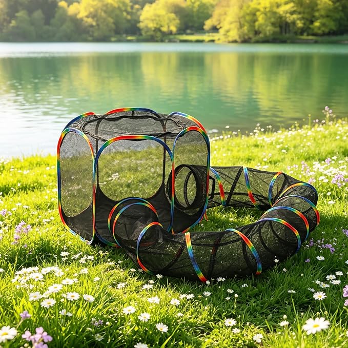 PAWZ Road Outdoor Cat Tunnel Portable Catio 2 in 1 Cat Tent & Play Tunnel | Large Collapsible Cat Enclosure with Breathable Mesh offers Full Visibility; Folds Compact for Travel, Fits Cats & Small Pets by PAWZRoad