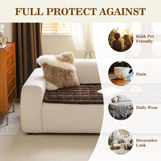 MYSKY HOME Couch Covers for Dogs, Sofa Cover for 3 Cushion Sofa, Chococlate | 27.6" x 70.9" Sofa Covers for Pets Washable, Soft Non-Slip Sofa Slipcovers, Furniture Protector Covers, Pet Friendly - Image 3