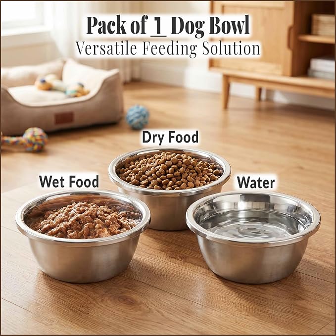 Dog Bowl, Stainless Steel for Large Breeds, 9.5 x 3.9 Inch, 74-oz Capacity | Stainless SUS 304, Thick, Broad Rim for Handling - Fits ZPirates Raised Bamboo Dog Feeder - Image 3