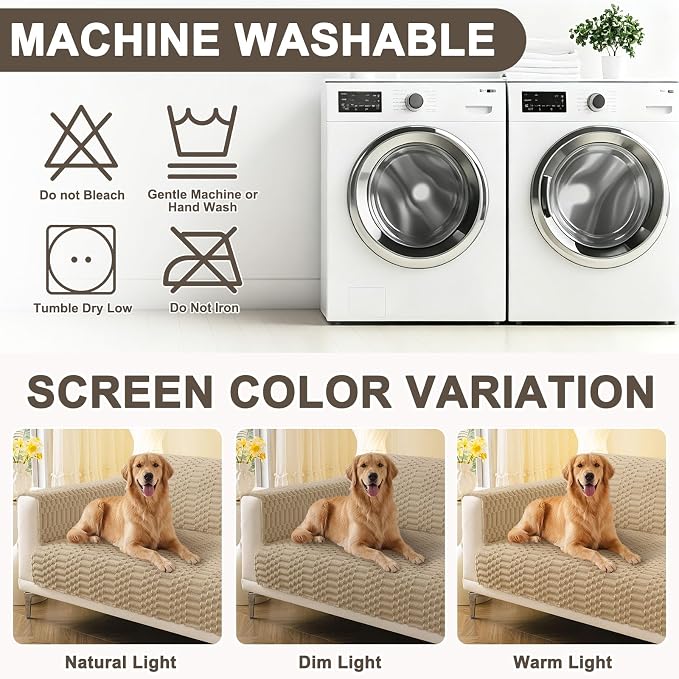 Smiry Waterproof Couch Covers for Dogs Washable, Non Slip Pet Sofa Cover | Plush Scratch Resistant Flannel Furniture Protector for Dogs, Khaki, 36" x 88" - Image 9