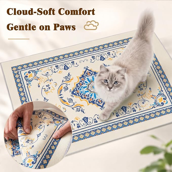 Bienbee Cat Litter Mat, 2PCS 33"x22" Machine Washable Litters Box Mats Non-Slip &Waterproof Cat Litters Trapping Mats Easy to Clean Mat for Litter Box Less Waste Protects Floors Blue and Gold L - Image 5