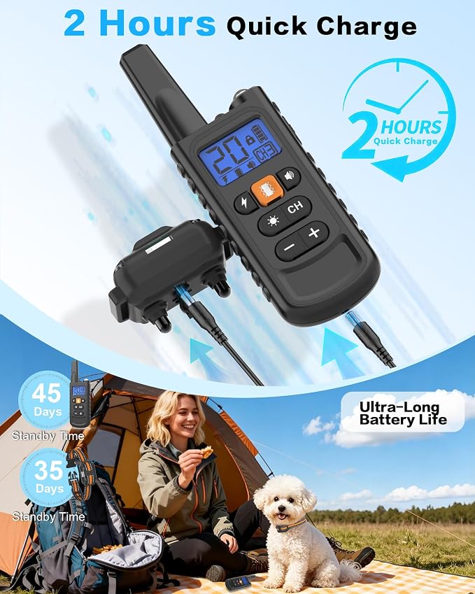 Shock Collar for Small Dogs, IP67 Dog Training Collar with Remote 8-120lbs | 20 Levels Shock & Vibration, Beep, 3300FT Long Range Waterproof Dog Shock Collar, Rechargeable eCollar LED Light, Safety Lock - Image 8