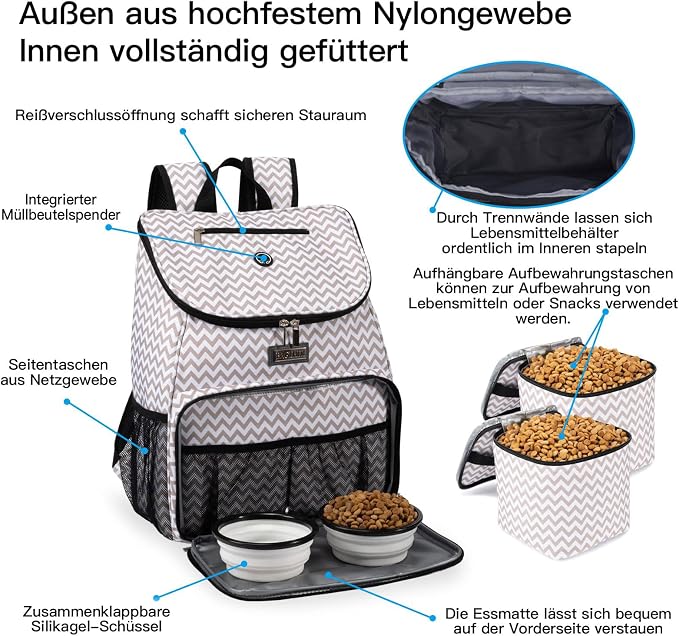 BAGLHER丨Dog Travel Bag, Airline Approved Pet Supplies Backpack, Dog Travel Backpack with 2 Silicone Collapsible Bowls and 2 Food Baskets - Image 4