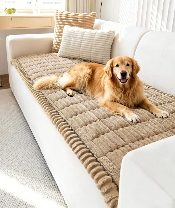 OTOB Washable Couch Covers for 3 Cushion Sofa Non Slip Pet Dog Sofa Cover | Coffee, 27.6" x 82.7", All Seasons, Soft Fuzzy Plush, Couch Protector for Dogs, Breathable, Thick Wear-Resistant by OTOB