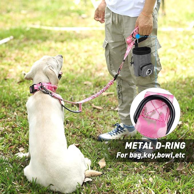 Hotsky Tactical Bungee Shock Absorbing No Pull Dog Leash,Pink Camo,4-6FT | Heavy Duty for Medium Large Dogs That Pull up to 660 lb,with Padded Double Handle ＆ Car Seatbelt,360°Rotating Locking Clasp - Image 8
