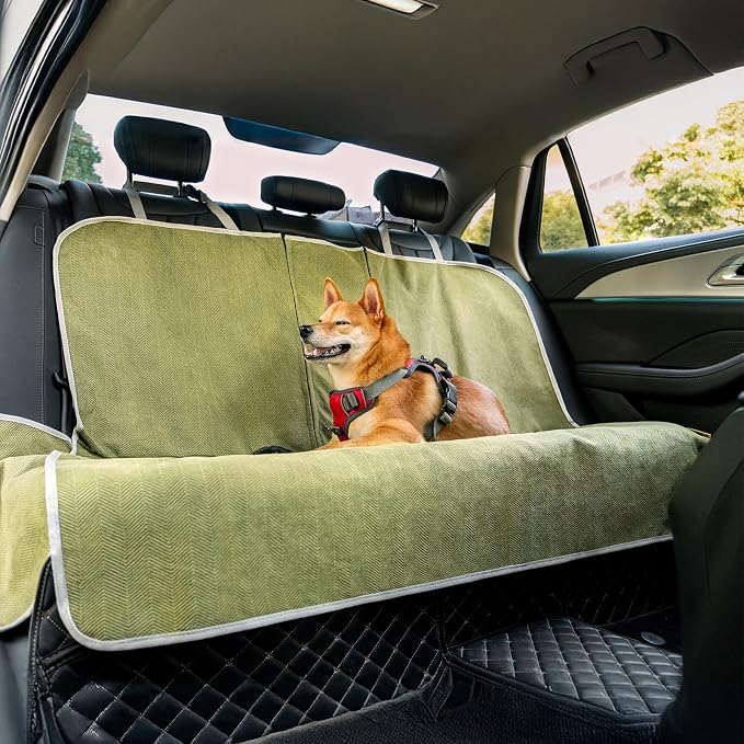 FUNNY FUZZY Dog Car Seat Cover for Back Seat, Back Seat Pet Cover for Dogs Waterproof, Scratchproof Dog Backseat Cover, Non-Slip Bench Car Seat Protector, Universal Fit Most Cars, SUVs, Trucks, Green by FUNNYFUZZY