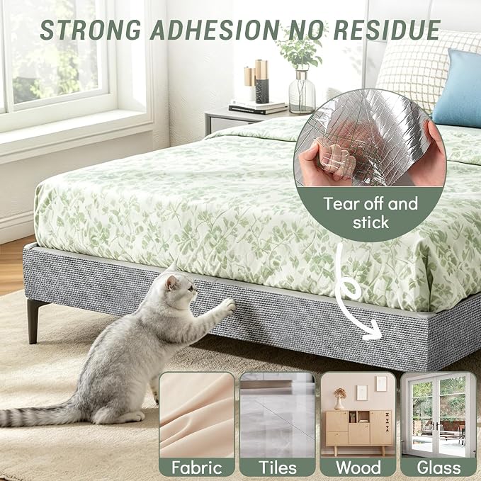 Cat Scratch Mat for Couch, 78.7x15.8 in Self-Adhesive | DIY Climb Cat Scratch Carpet, Trimmable Pads for Tree Post, Couch Furniture Wall Door Protector, with Pins & Tape, Light Grey - Image 7