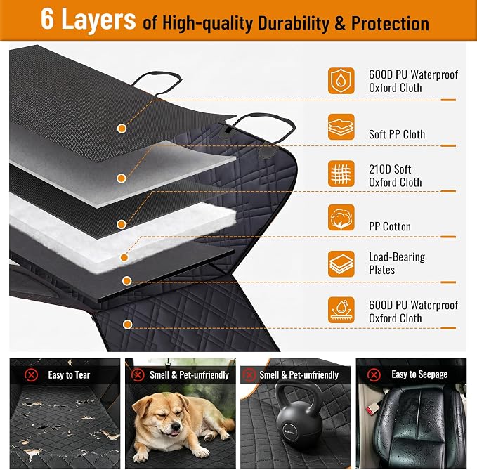 Back Seat Extender for Dogs - Hard Bottom Dog Car Seat Cover for Back Seat Holds 400lbs, Upgraded Waterproof Dog Hammock for Car and SUV, Sturdy Backseat Extender for Dogs (Black) - Image 6