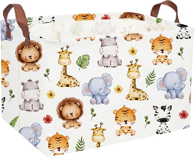 Rectangular Kids Storage Bins,Baby Baskets Organizer.Waterproof PE Coating Cute Basket with Handles.Woodland Nursery Decor,Toys Box,Books Basket, (Cute Animal) by Sanjiaofen